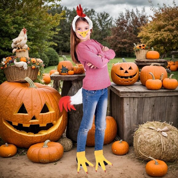 5 Pieces Rooster Chicken Comb Headband and Tail Set-Fuzzy Rooster Headband with - Picture 4 of 6